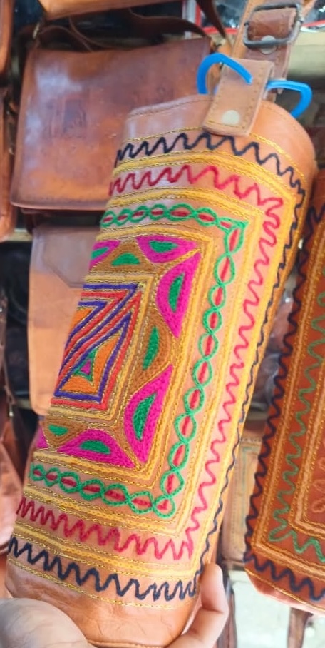 Pink Embroidered Leather Bottle Holder