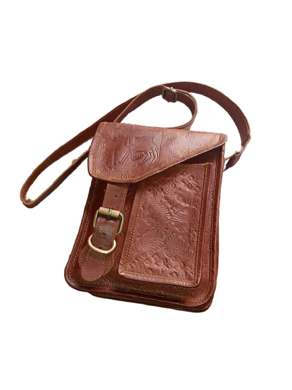 Camel Embossed Leather Sling Bag