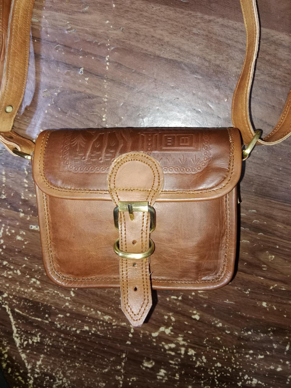 Brown Leather Buckle Sling Purse