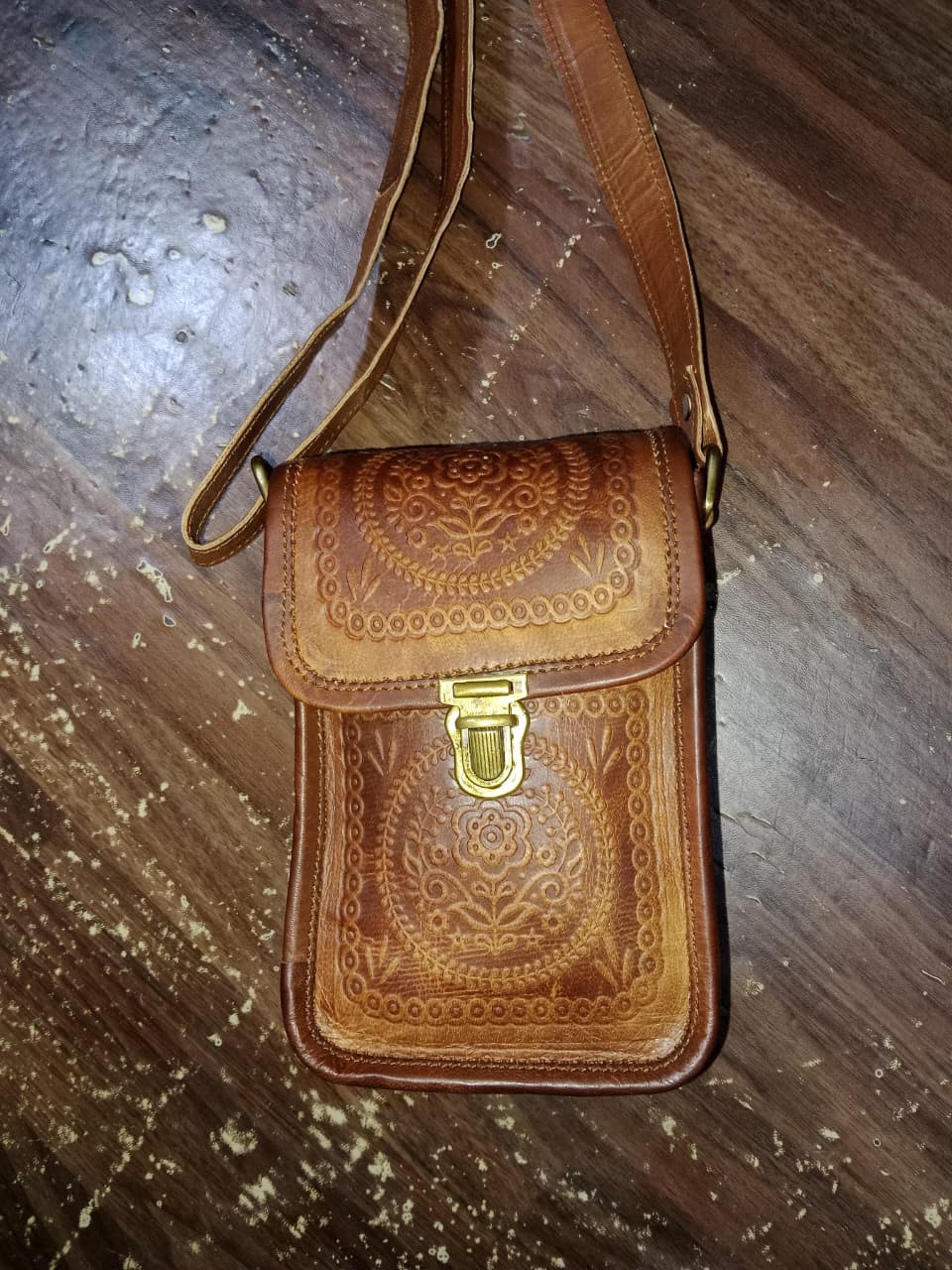 Embossed Mini Leather Sling Bag
