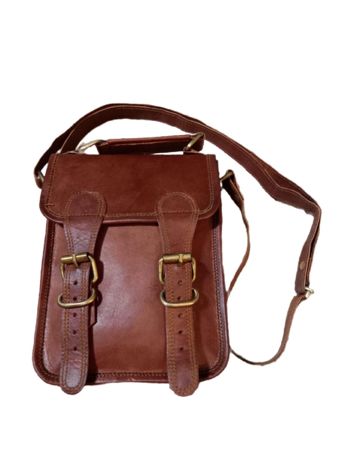 Plain Double Buckle Leather Sling Bag