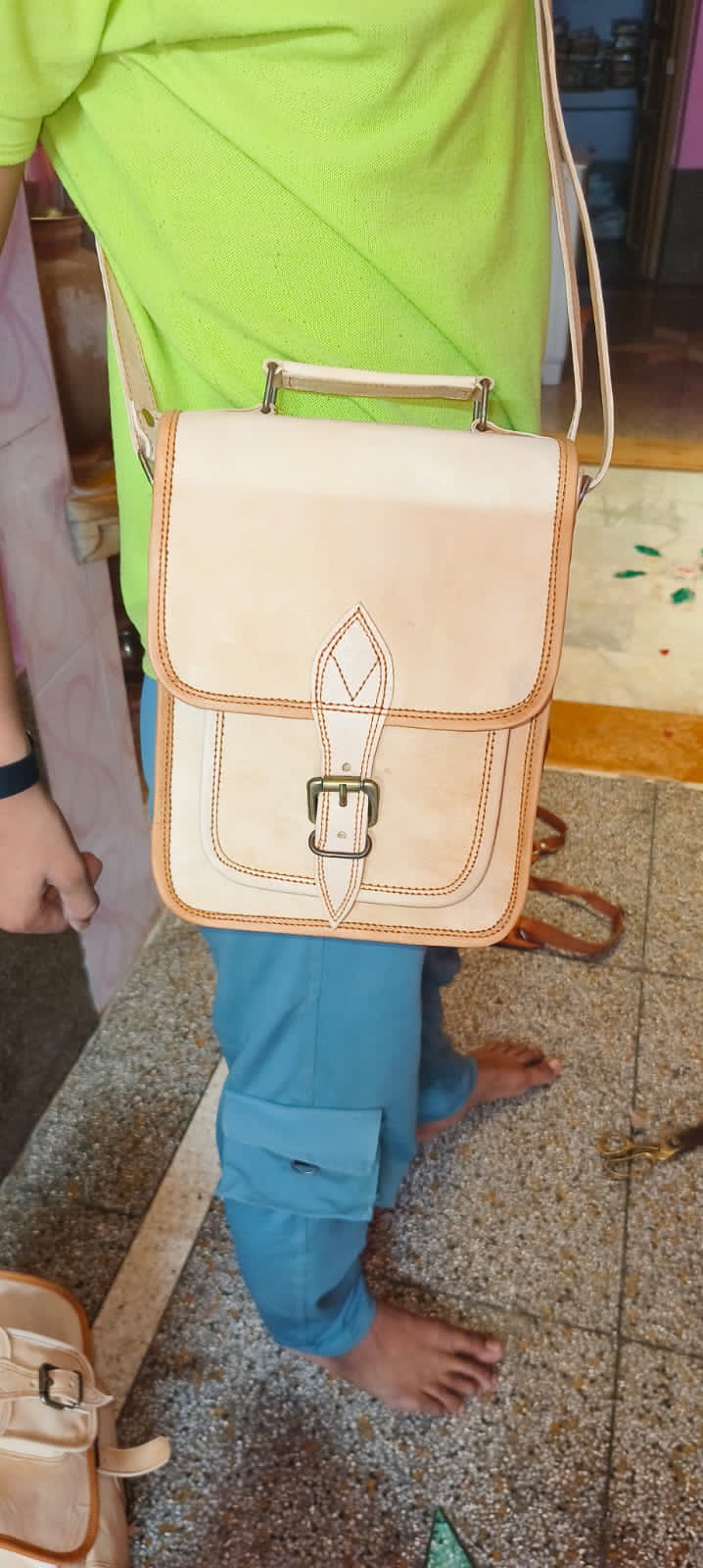 Premium Cream Leather Sling Bag
